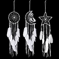 Jetec 3 Piezas Atrapasueños con Diseño de Luna Sol Estrella Tradicional Hecho a Mano para Colgar en Pared Decoración de…